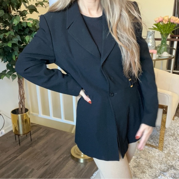 Escada Margarethe Ley Wool Fitted Belted Black Blazer Evening Jacket Party Vtg M - Picture 3 of 15
